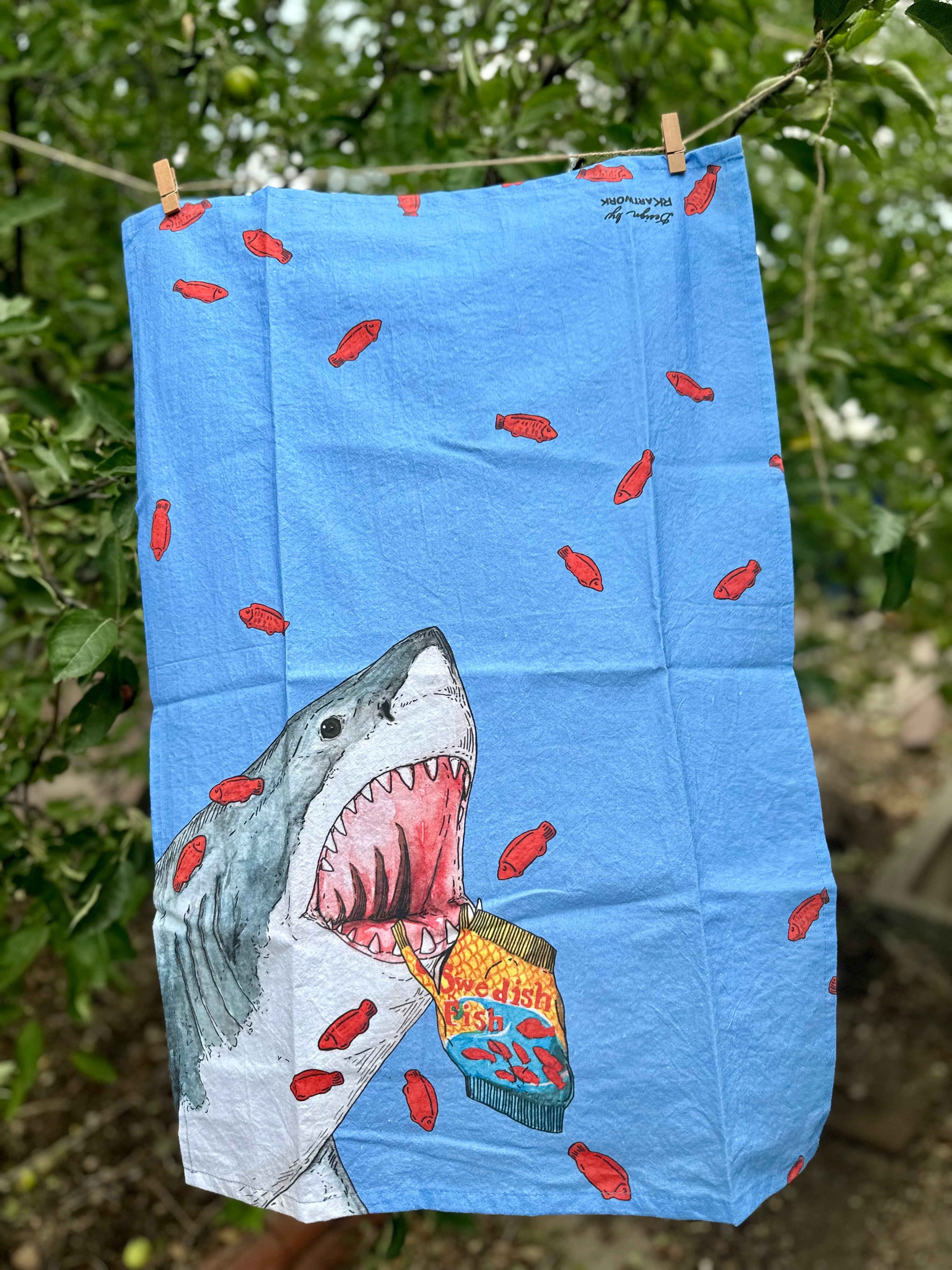Shark + Fish - Snack Attack - Tea Towel