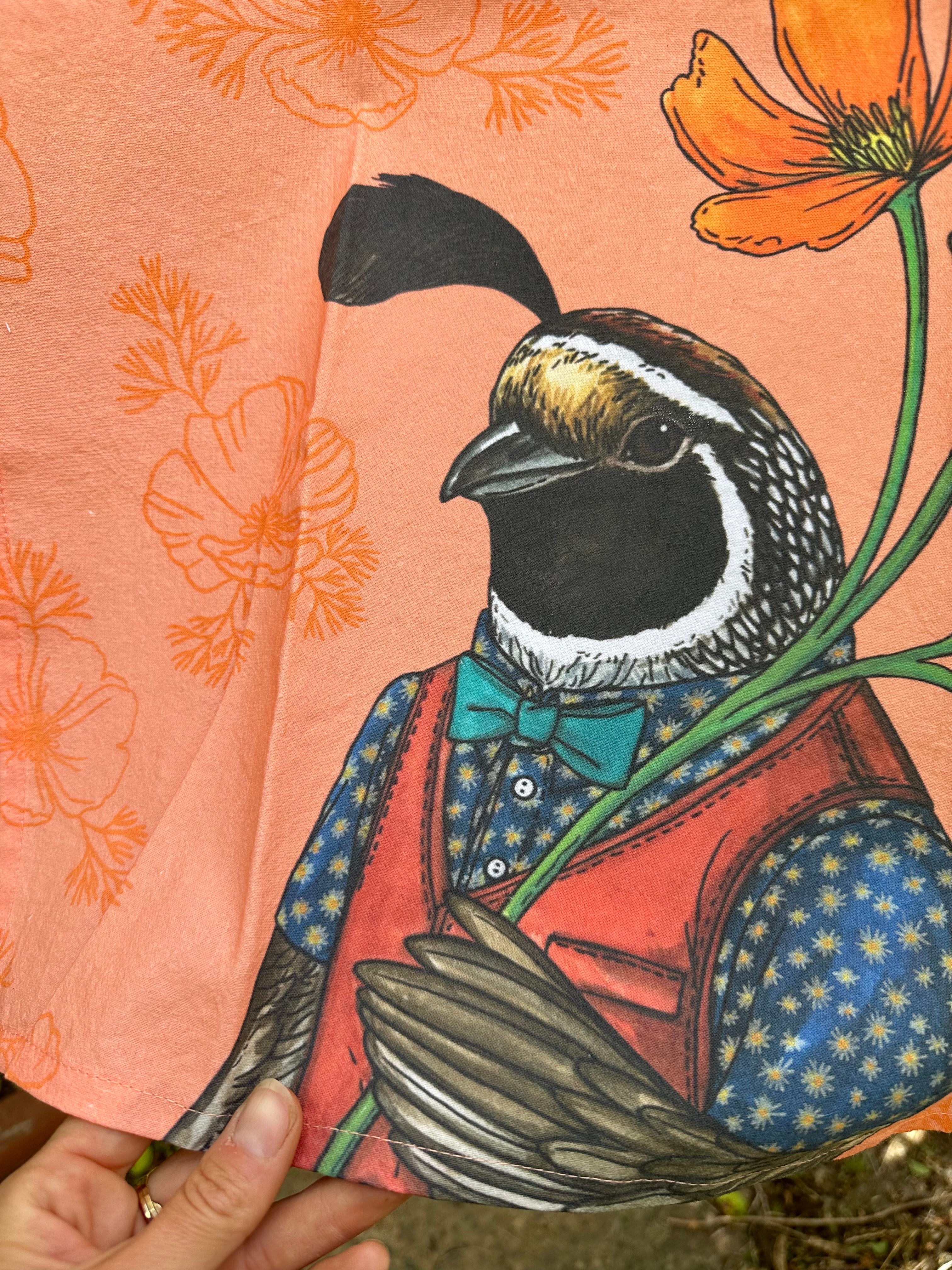 Quail + Poppies - Tea Towel