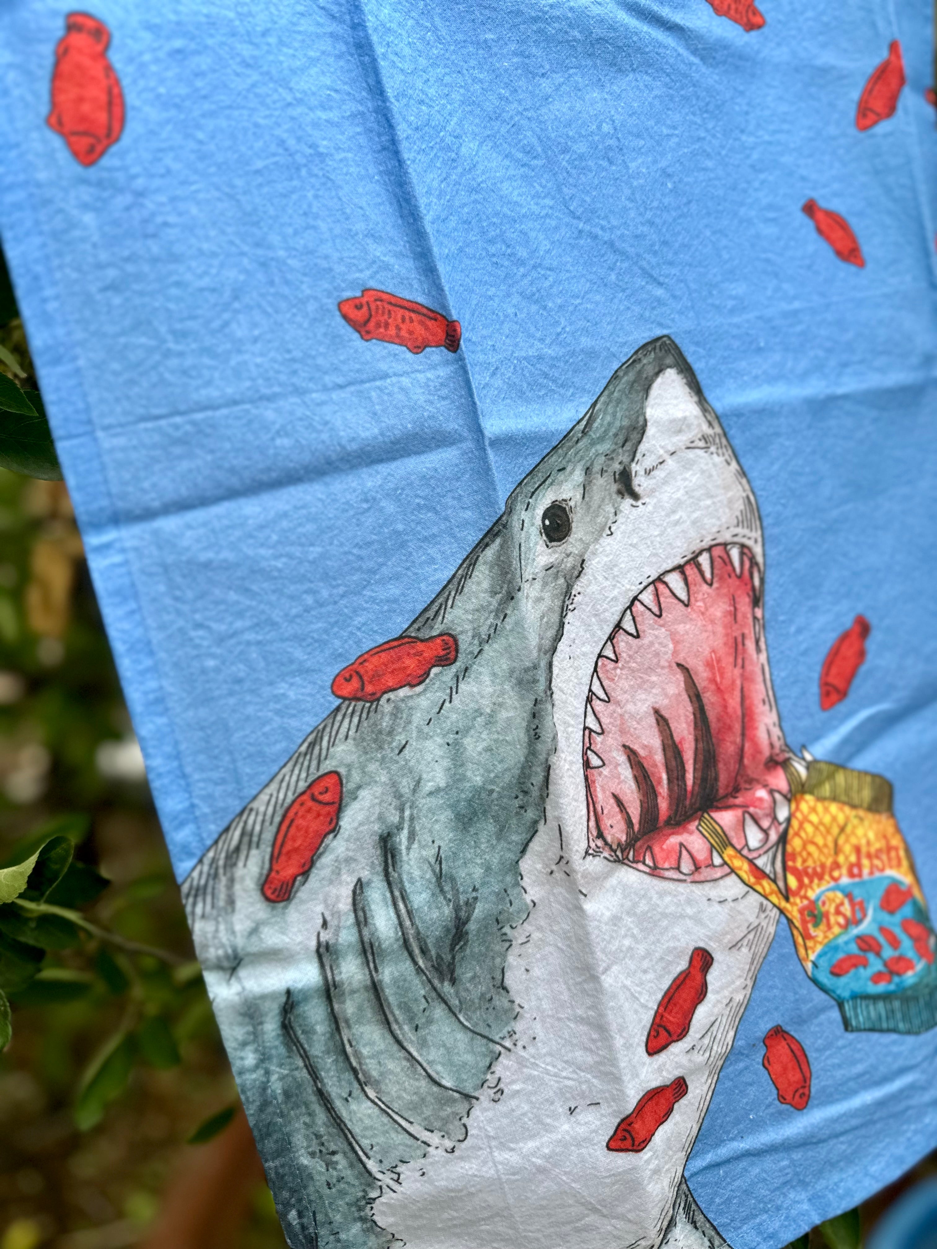 Shark + Fish - Snack Attack - Tea Towel