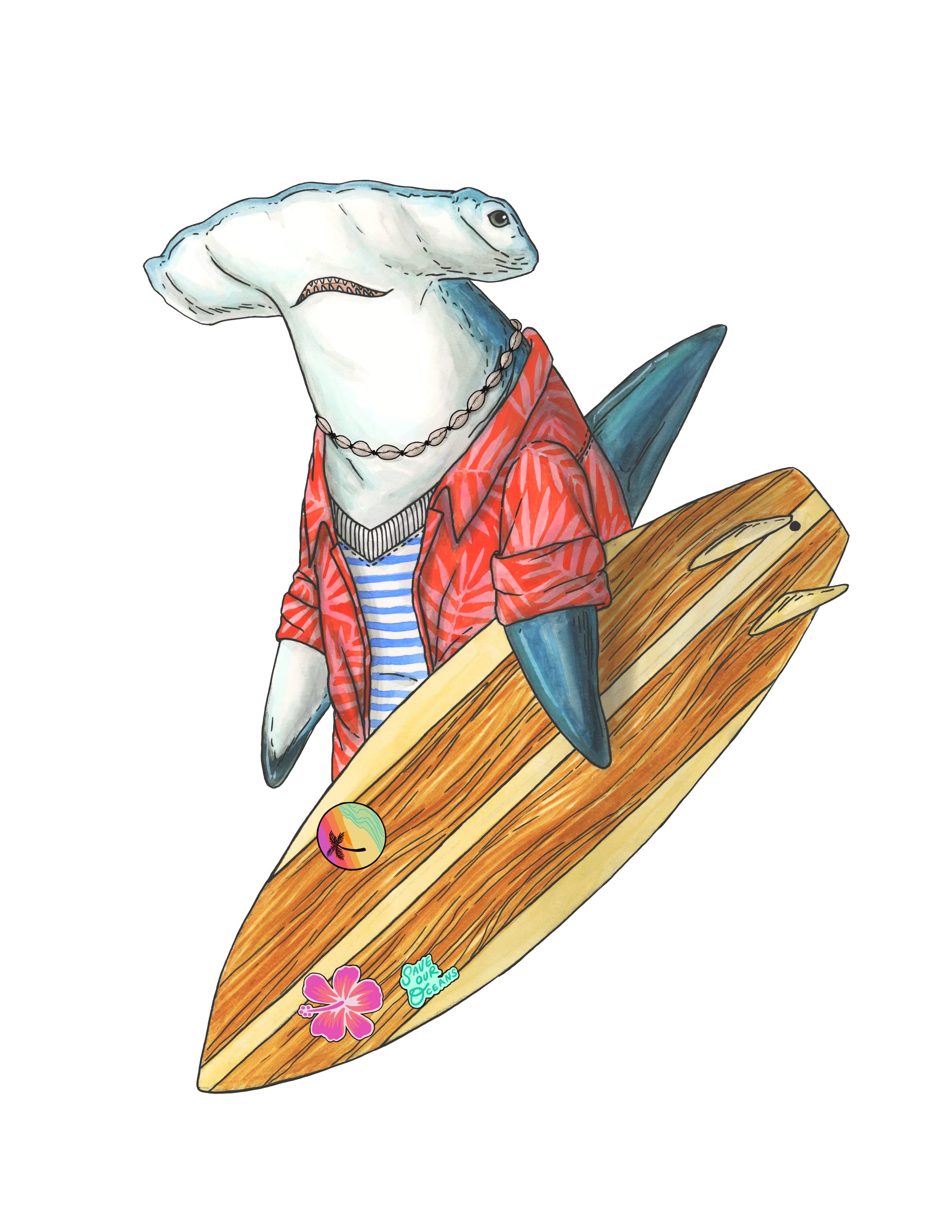 Hammerhead Shark - Surfer - Print