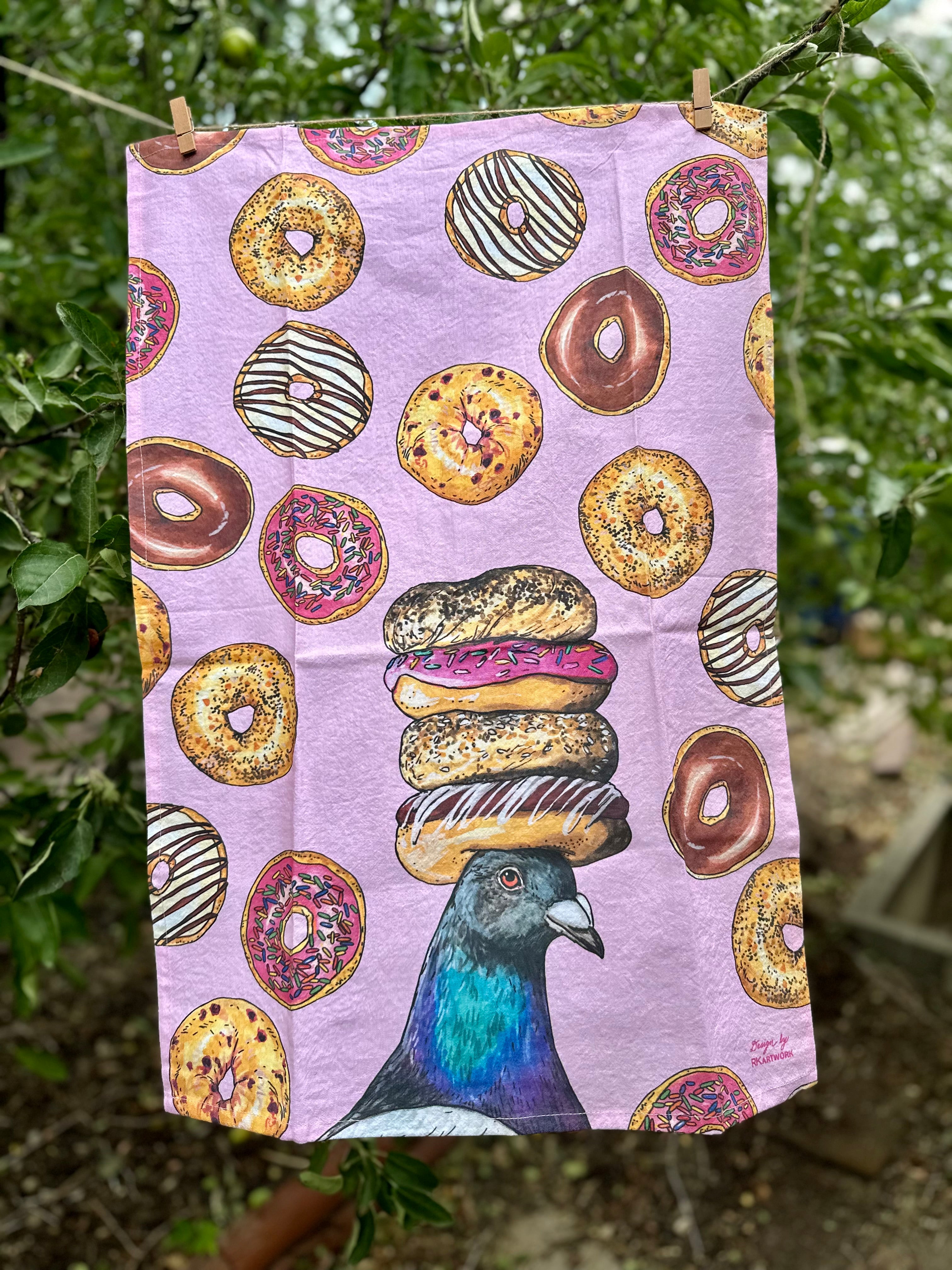 Pigeon + Donuts - Snack Attack - Tea Towel