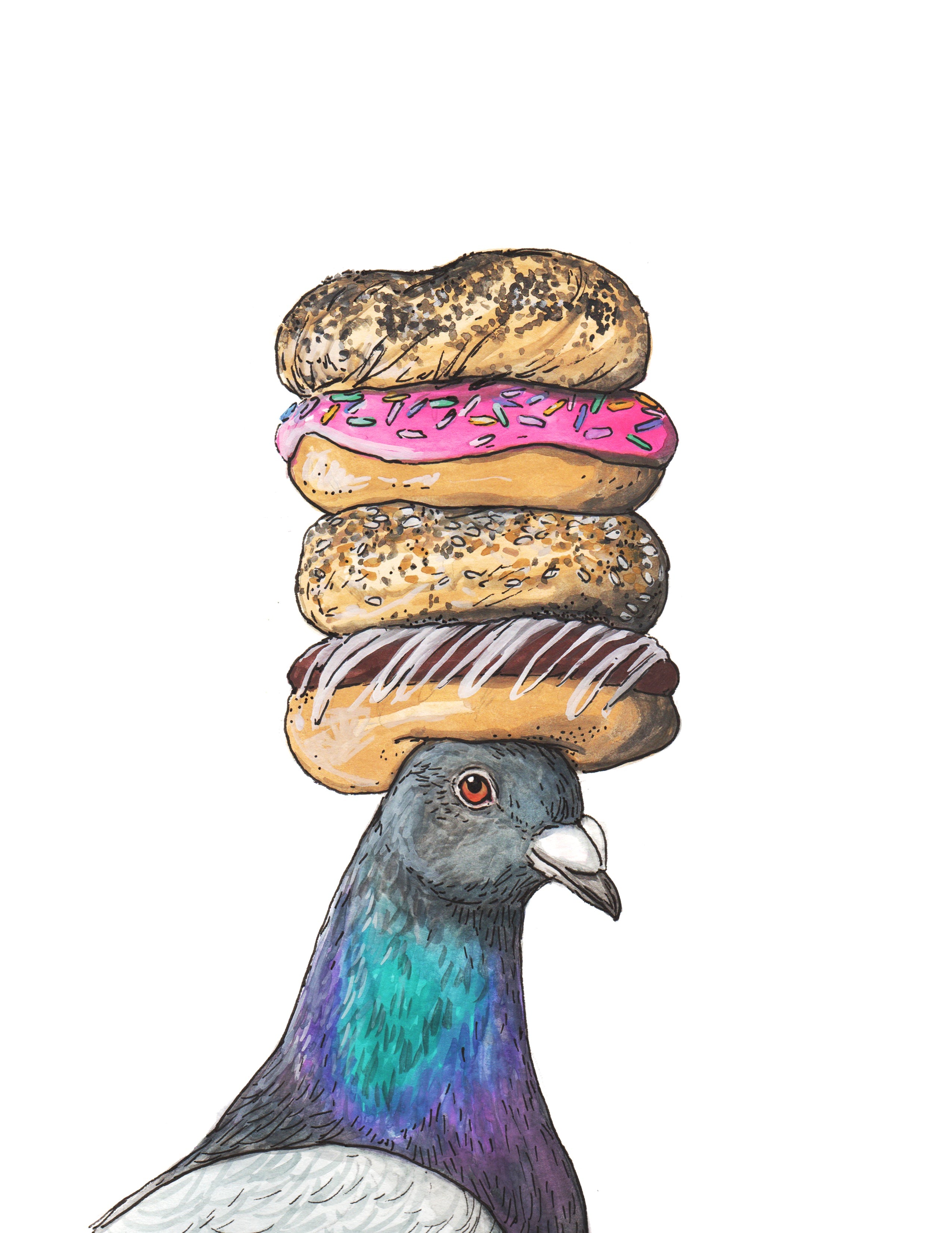Pigeon + Donuts - Snack Attack - Print
