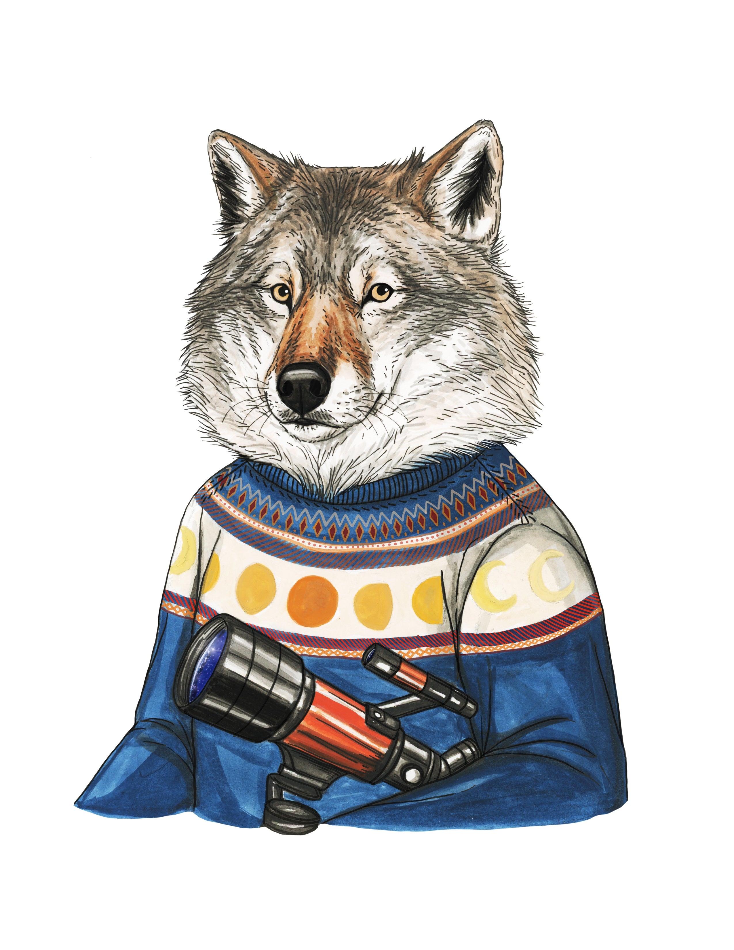 Wolf - Phases of the Moon - Astronomer - Print