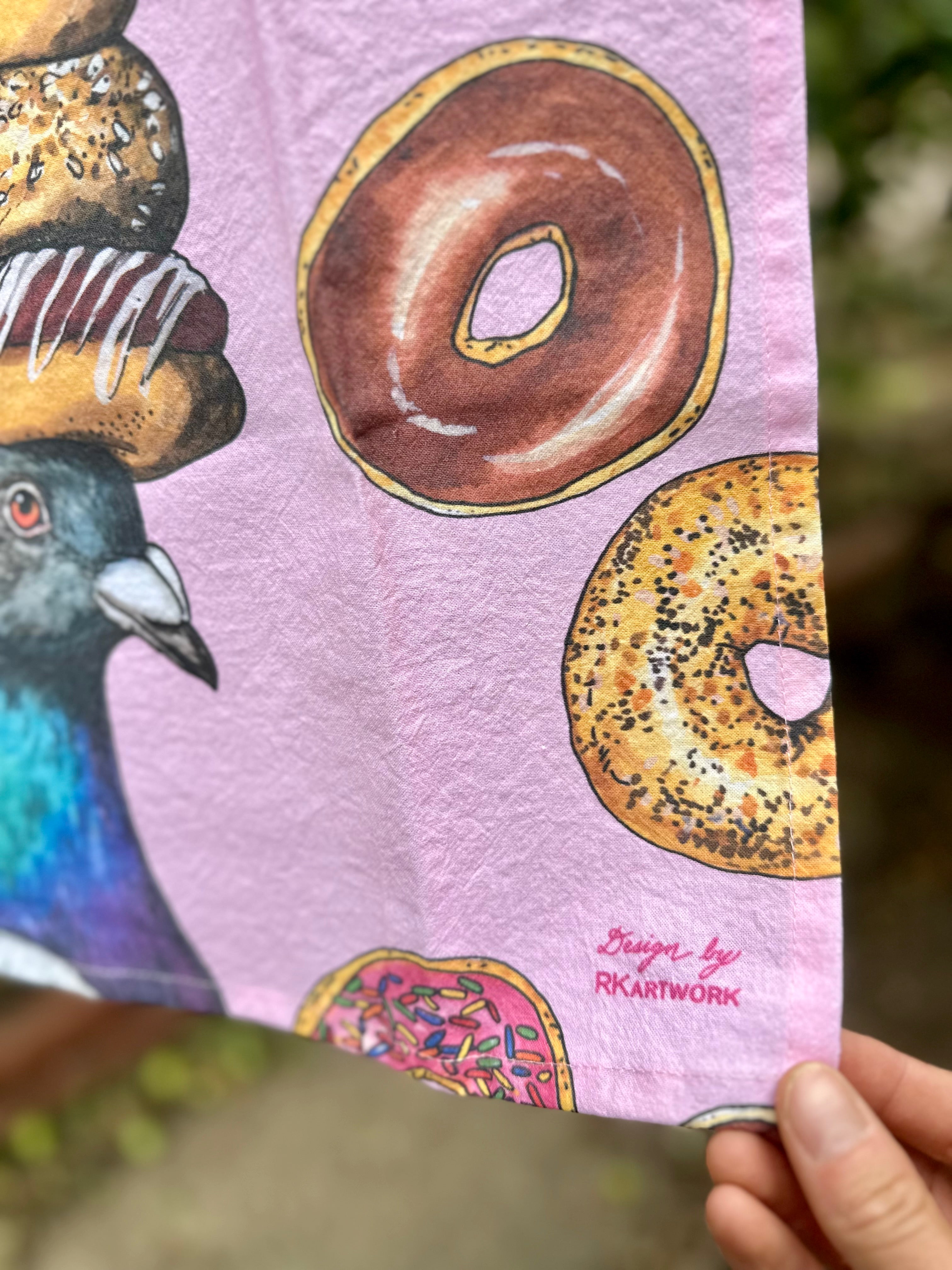 Pigeon + Donuts - Snack Attack - Tea Towel