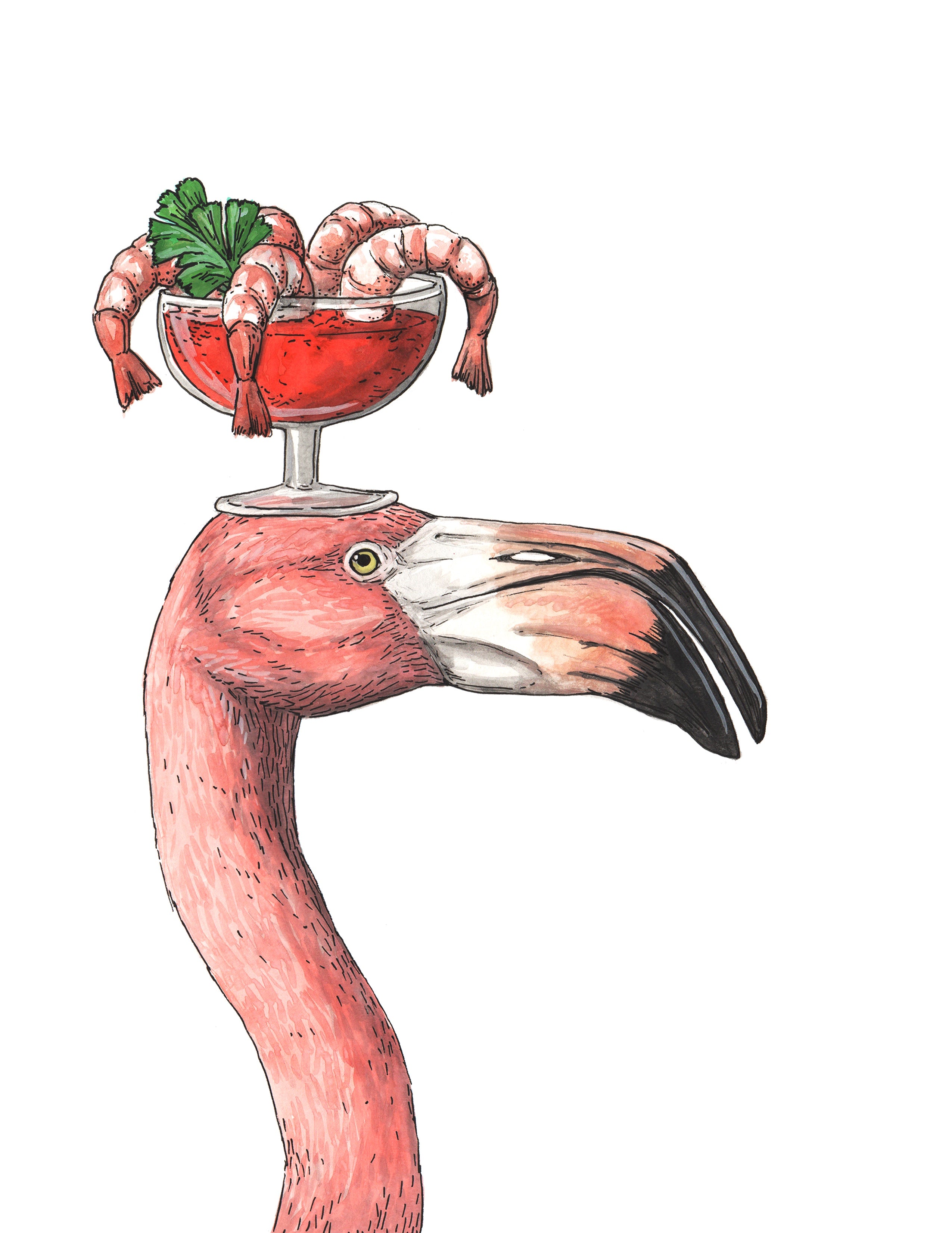 Flamingo + Shrimp Cocktail - Snack Attack - Print