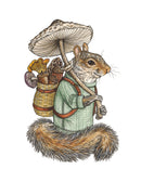 Squirrel + Mushrooms - Forager - Print
