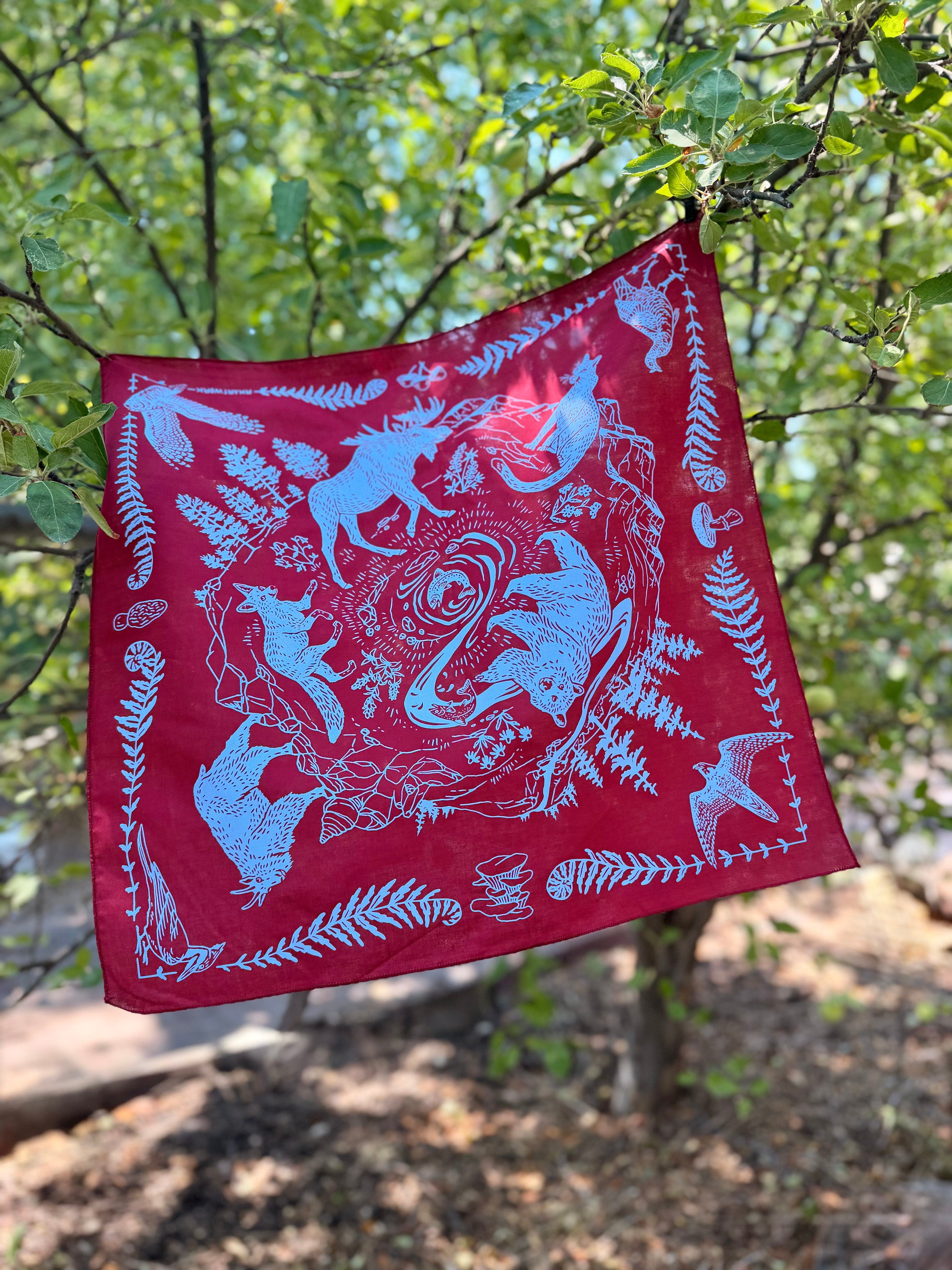 Camp Critters Bandana - Burgundy + Blue
