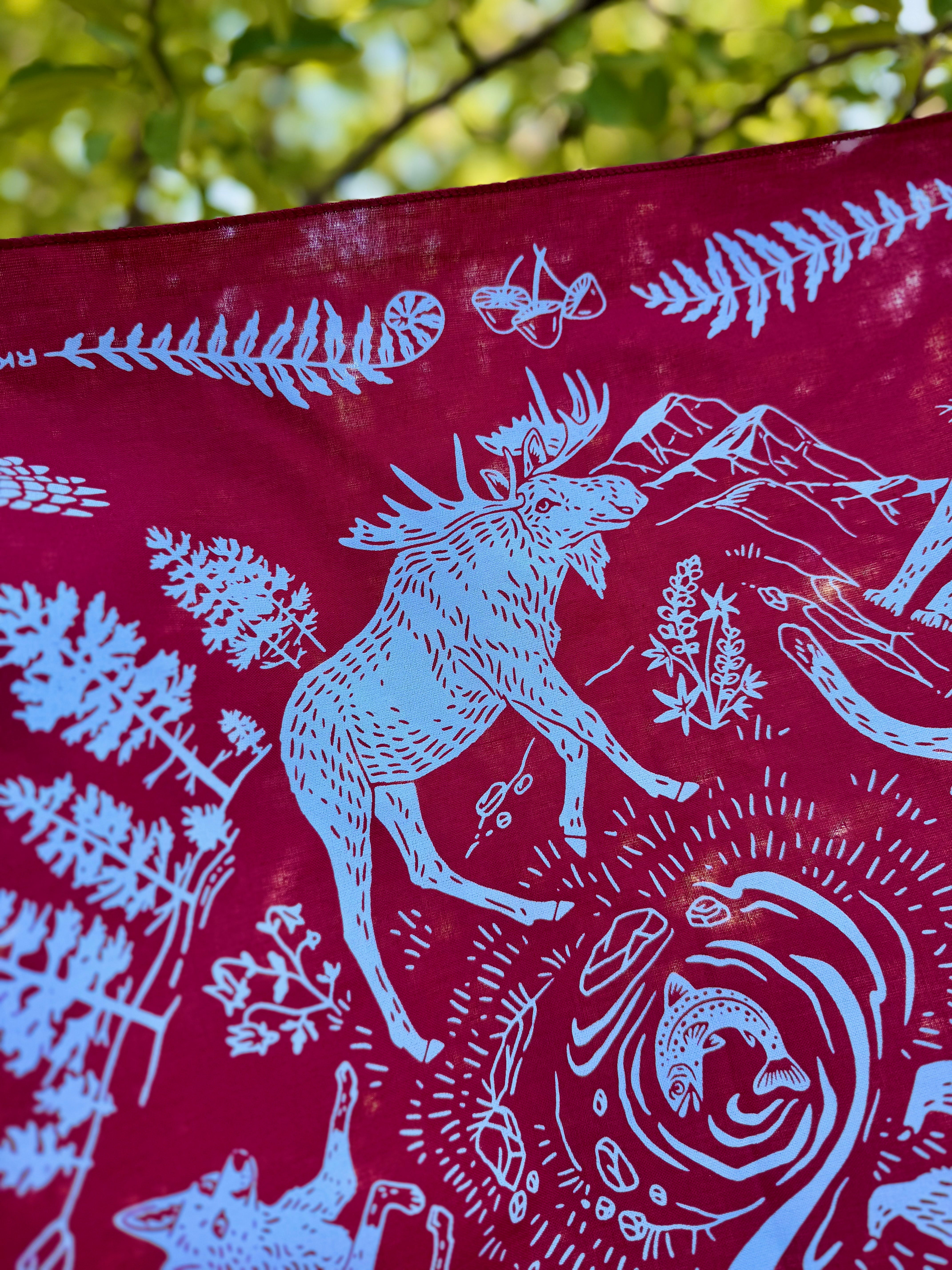 Camp Critters Bandana - Burgundy + Blue