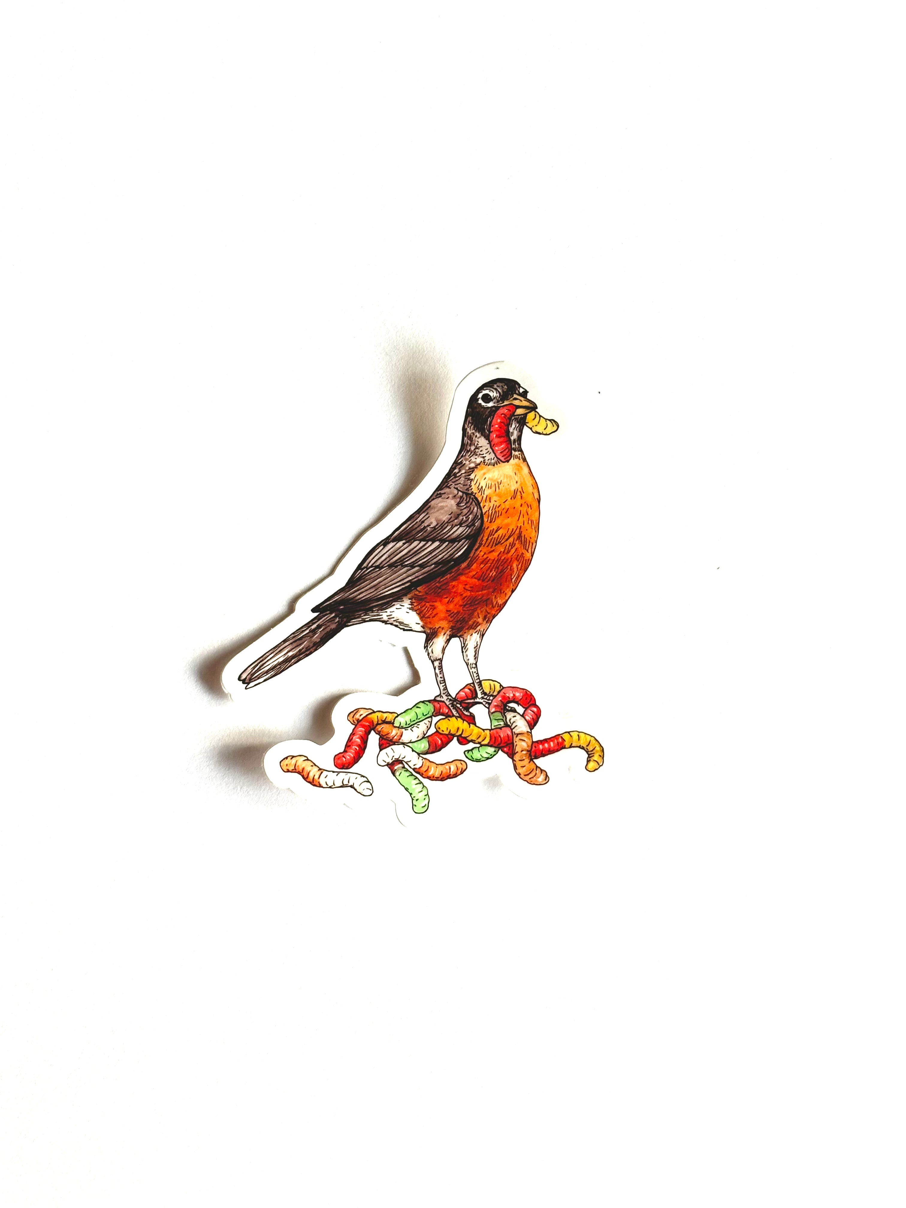 Robin + Worms - Vinyl Sticker