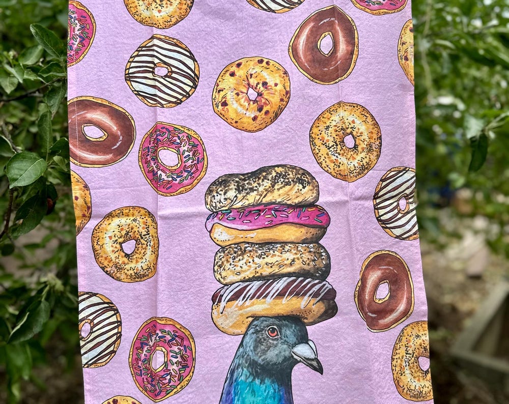 Pigeon + Donuts - Snack Attack - Tea Towel